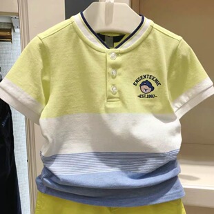 2025夏款儿童童装男童立领纯棉洋气短袖中大童学院风休闲T恤半袖