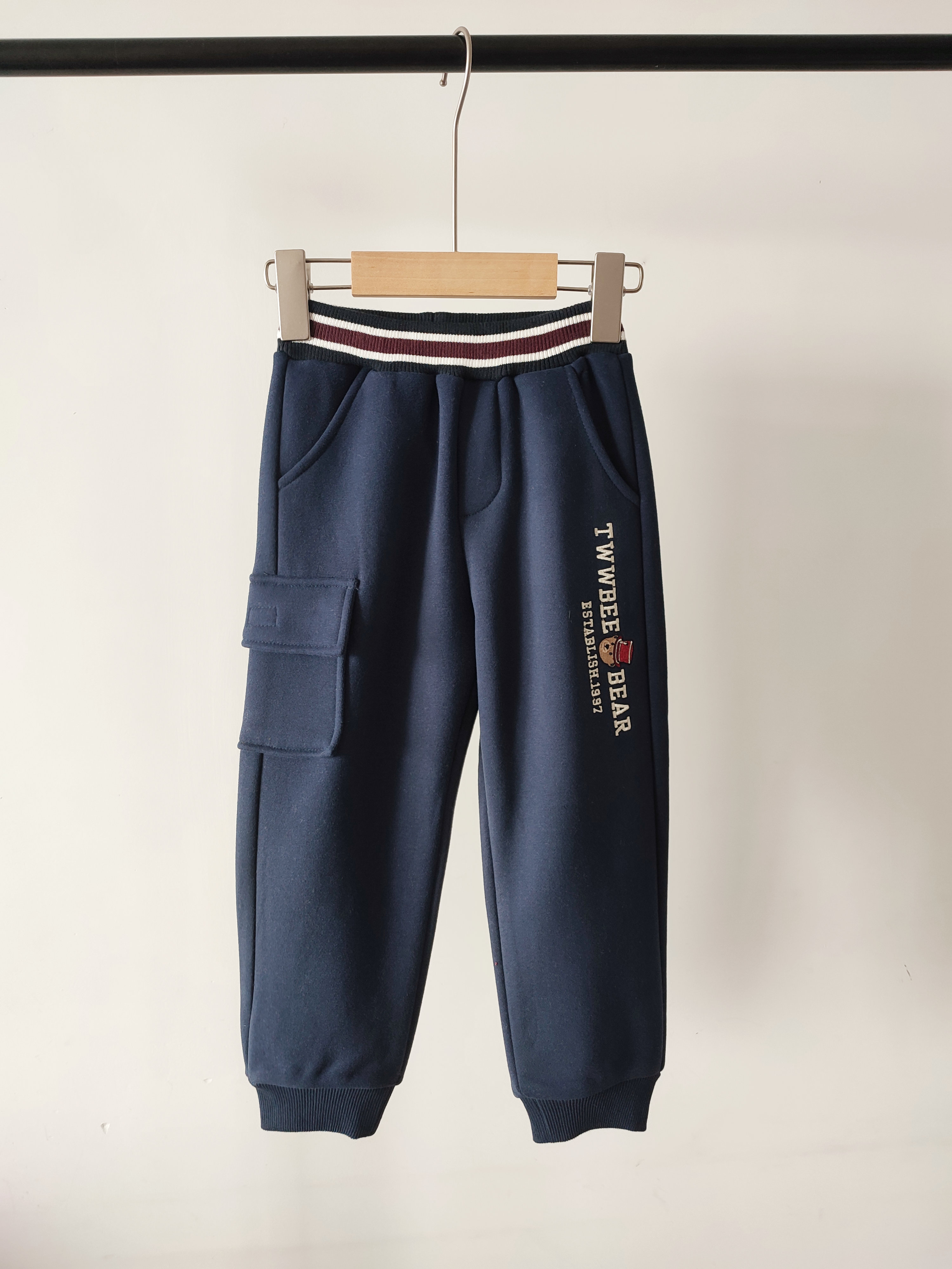 小熊童装长裤纯棉加绒男童运动裤