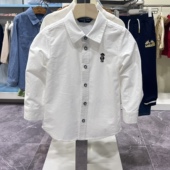 儿童上衣外套 男童纯棉白色百搭衬衣中大童休闲衬衫 春秋款 小熊童装