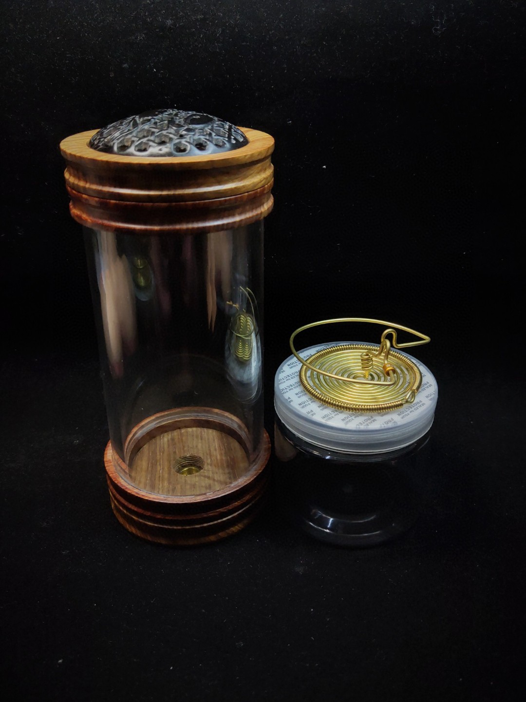 罐王•A42•梨角广容•徐一舟花梨牛角蒙心全黄铜簧蝈蝈罐65*155