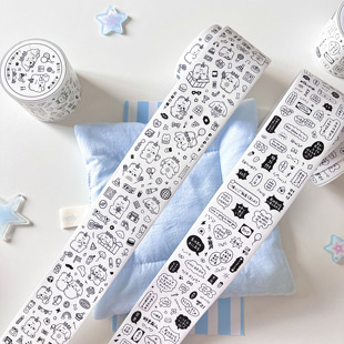 休眠火山美术社贴纸胶带卷分装小狗派对漫画框新品黑白对话框可爱