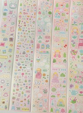 Springforth花时绿野夏日小狗循环分装小点缀咕卡贴纸切膜贴纸卷