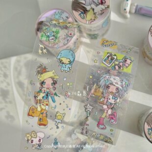 冰川森岛Friday club鸟鸟一贴纸卷分装人物女孩装饰胶带可爱贴纸