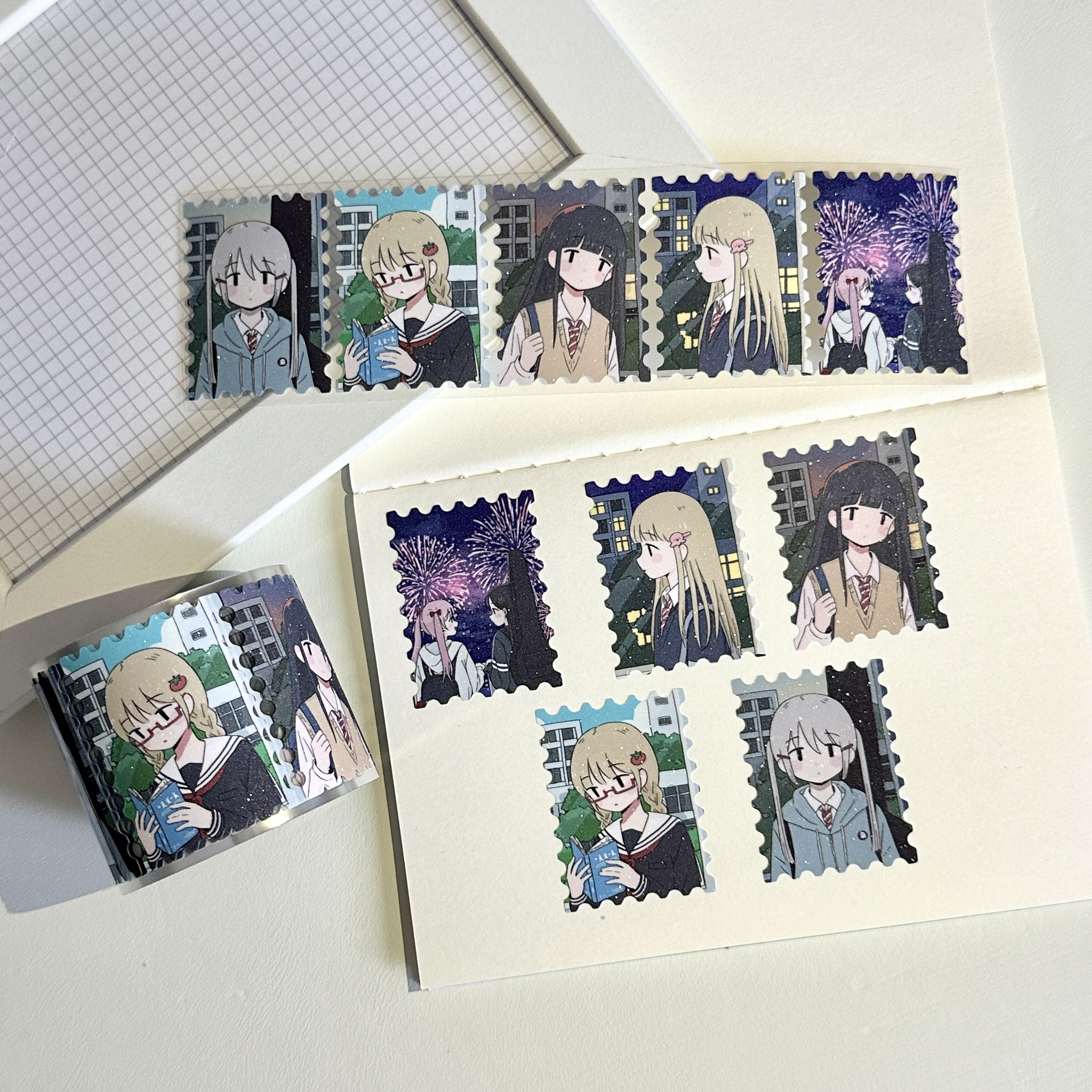 一只兔手帐一天又一天JK少女贴纸卷分装人物邮票贴女孩装饰胶带