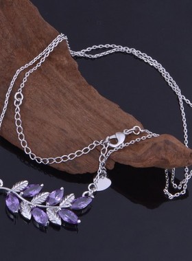 生日礼物橄榄枝纯银时尚风套链