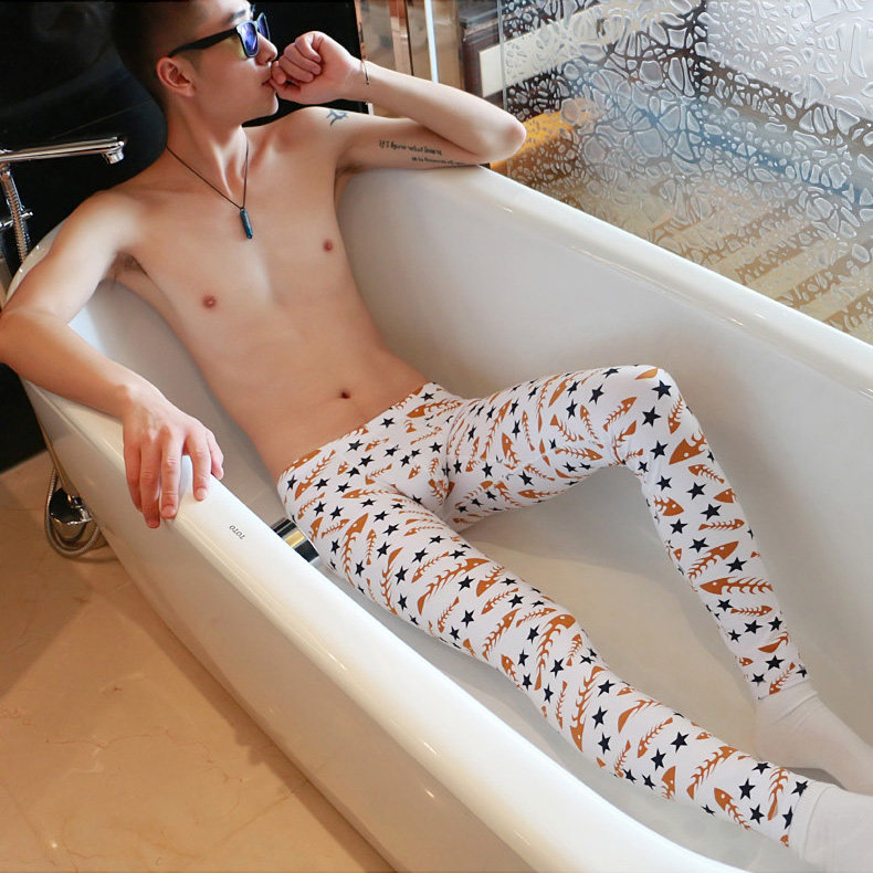 男士秋裤单件薄款青年打底裤修身毛裤棉质线裤印花保暖裤潮XY699