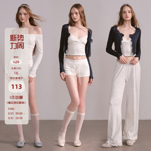长袖 碎花吊带短裤 T恤针织开衫 休闲裤 女春 Mess 套装 Studio辣妹修身