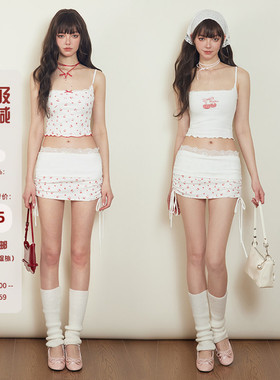 Mess Studio辣妹樱桃系列套装吊带背心半身裙裙裤女吊带裙T恤裤子