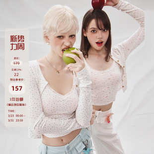 T恤长短半裙女套装 开衫 Studio春秋小众甜美碎花吊带背心长袖 Mess