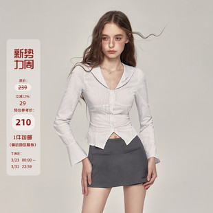 Studio 衬衫 Office 小众收腰条纹白色长袖 女 Charmer系列 Mess