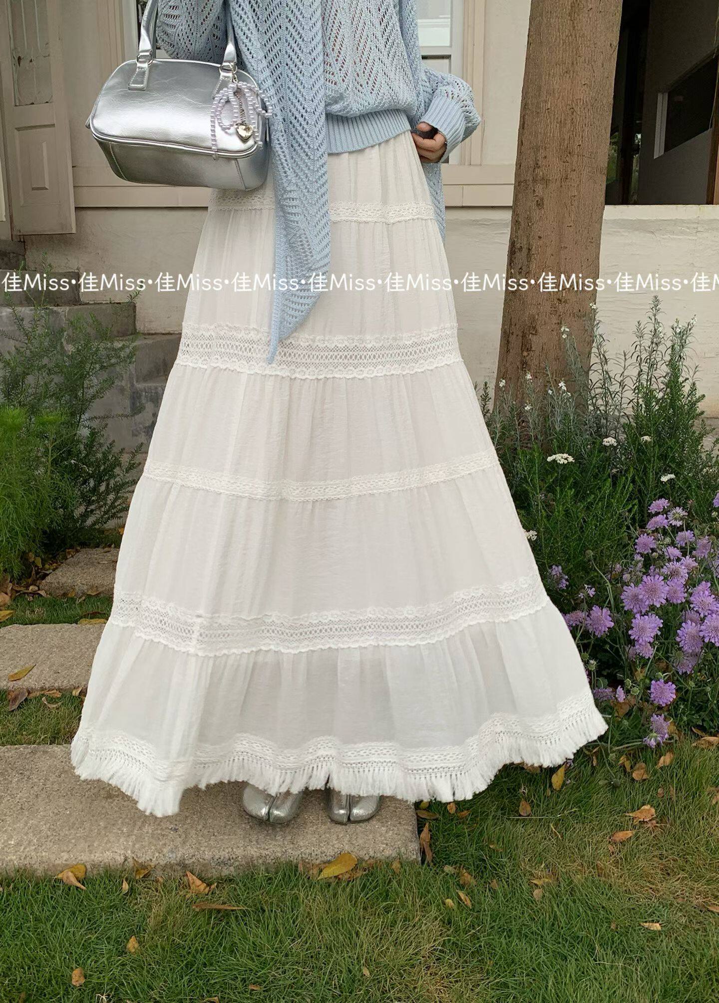 春日协奏曲法式白色蛋糕流苏半身裙女中长款2026春季大裙摆a字裙