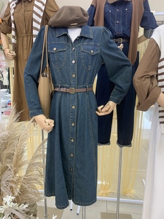 法式牛仔连衣裙女春秋新款高级感复古收腰高端精致气质长裙子
