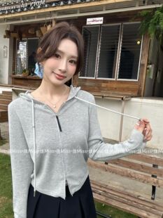 早春天丝针织衫连帽双拉链开衫女2026年新款外搭黄色显白外套女