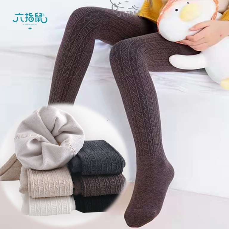 六指鼠女童袜裤加绒打底裤龙抓毛保暖一体白色舞蹈连裤袜中大童袜