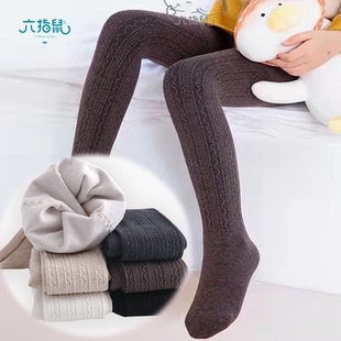 六指鼠女童袜裤加绒打底裤龙抓毛保暖一体白色舞蹈连裤袜中大童袜