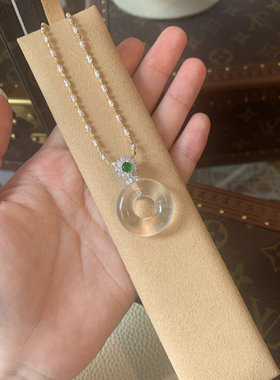 S925纯银项链女高冰水沫玉甜甜圈平安扣锁骨链新中式