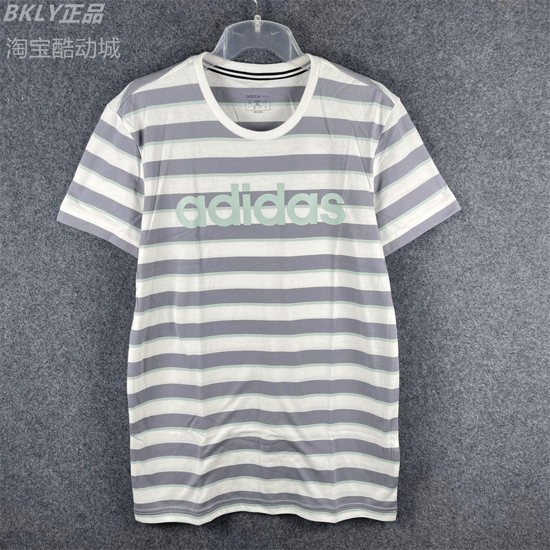 Adidas neo男运动海军条纹针织透气短袖T恤GJ8939 GJ8941 FP7427