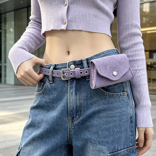 皮带腰包装饰腰间配饰女迷你包装饰麂皮绒面腰带女配牛仔裤带百搭