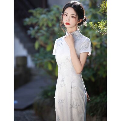 贝佳斯新款旗袍 新式复古丝麻民袍长款连衣裙3552