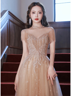 晚礼服女2025春季宴会气质声乐艺考长款名媛主持人端庄大气