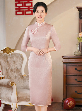 工厂妈妈婚宴旗袍2025春季新款醋酸喜婆婆礼服日常19019