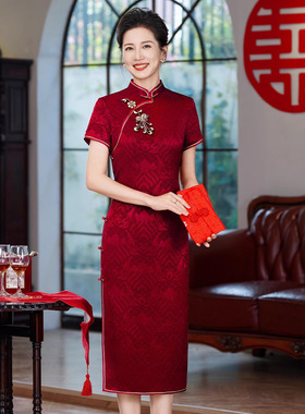 新中式旗袍妈妈结婚礼服2025新款短袖醋酸提花喜婆婆婚宴装60709