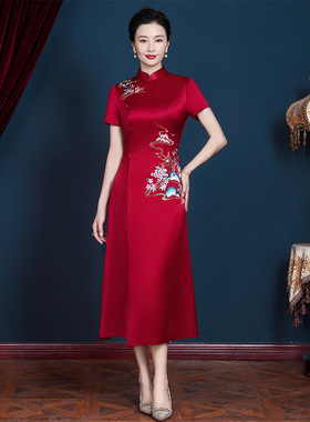 妈妈婚宴礼服2025新款夏季喜婆婆婚宴装改良旗袍连衣裙年轻60680