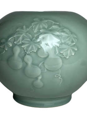 阙美法大师龙泉青瓷家居装饰摆件石榴瓶手工葫芦瓶禅意收藏级花器