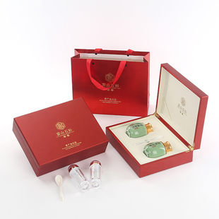 霍山石斛包装盒新款高档陶瓷罐100克精美红色礼盒磨砂红木盒空盒