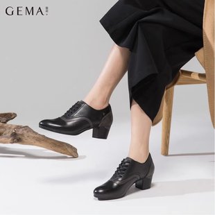 新款 气质通勤秋冬单鞋 短靴 复古擦色中跟真皮踝靴旗袍皮鞋 歌迈女鞋