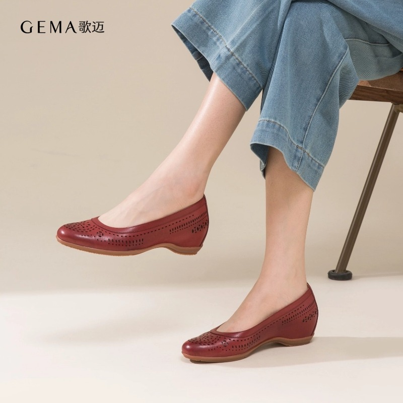 歌迈舒适一脚蹬头层牛皮单鞋女