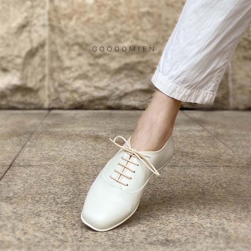 法式真皮白色通勤运动鞋软底