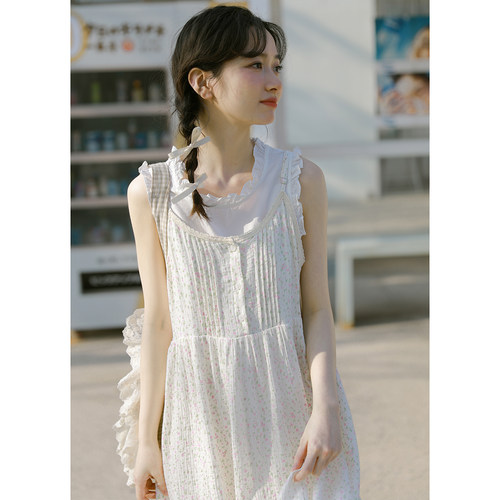 甜美复古小碎花吊带长裙