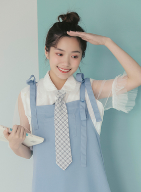 少女白色短袖衬衫女很仙的雪纺上衣网纱袖甜美