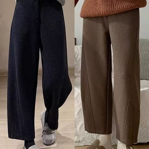 毛呢直筒休闲胖妹妹mm宽松显瘦梨形身材哈伦阔腿裤子