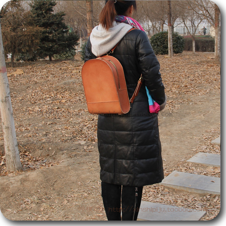 真皮双肩包女包头层植鞣牛皮定型包纯手工缝制单肩个性复古休闲风