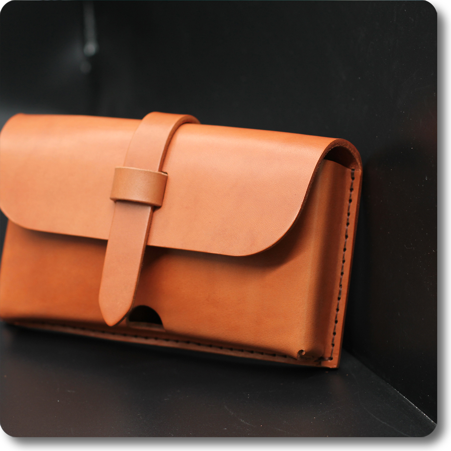 横款真皮手机包硬牛皮定型腰包