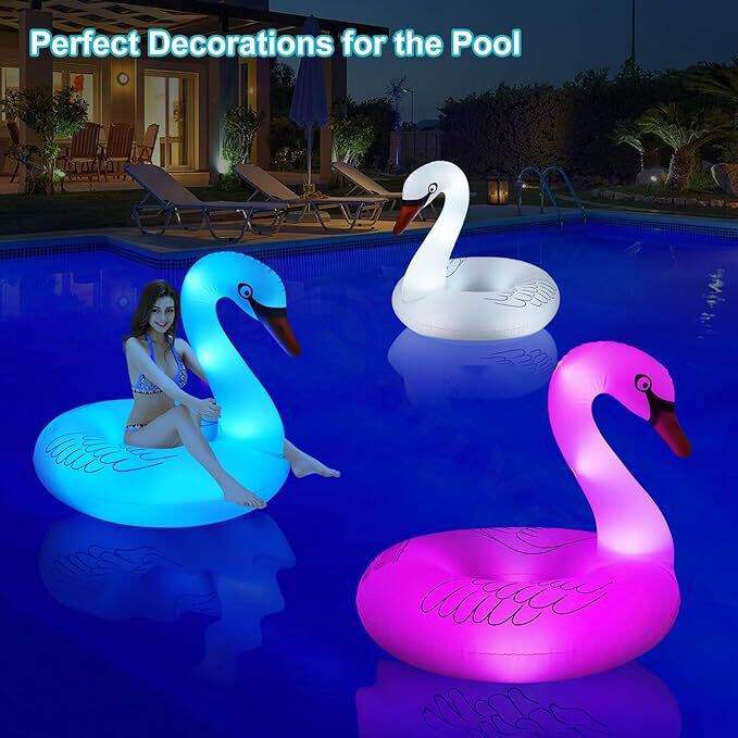 成人LED充气游泳圈天鹅火烈鸟儿童腋下圈救生圈水泡沙滩泳池坐骑