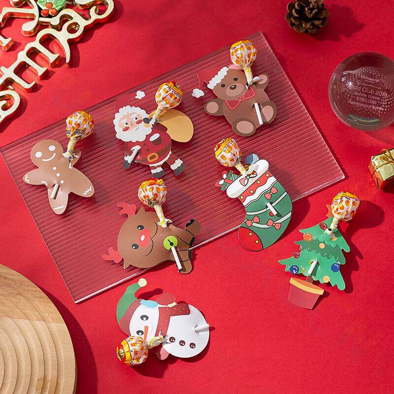 圣诞节棒棒糖卡纸幼儿园儿童学生DIY糖果装饰卡片卡通派对小礼品