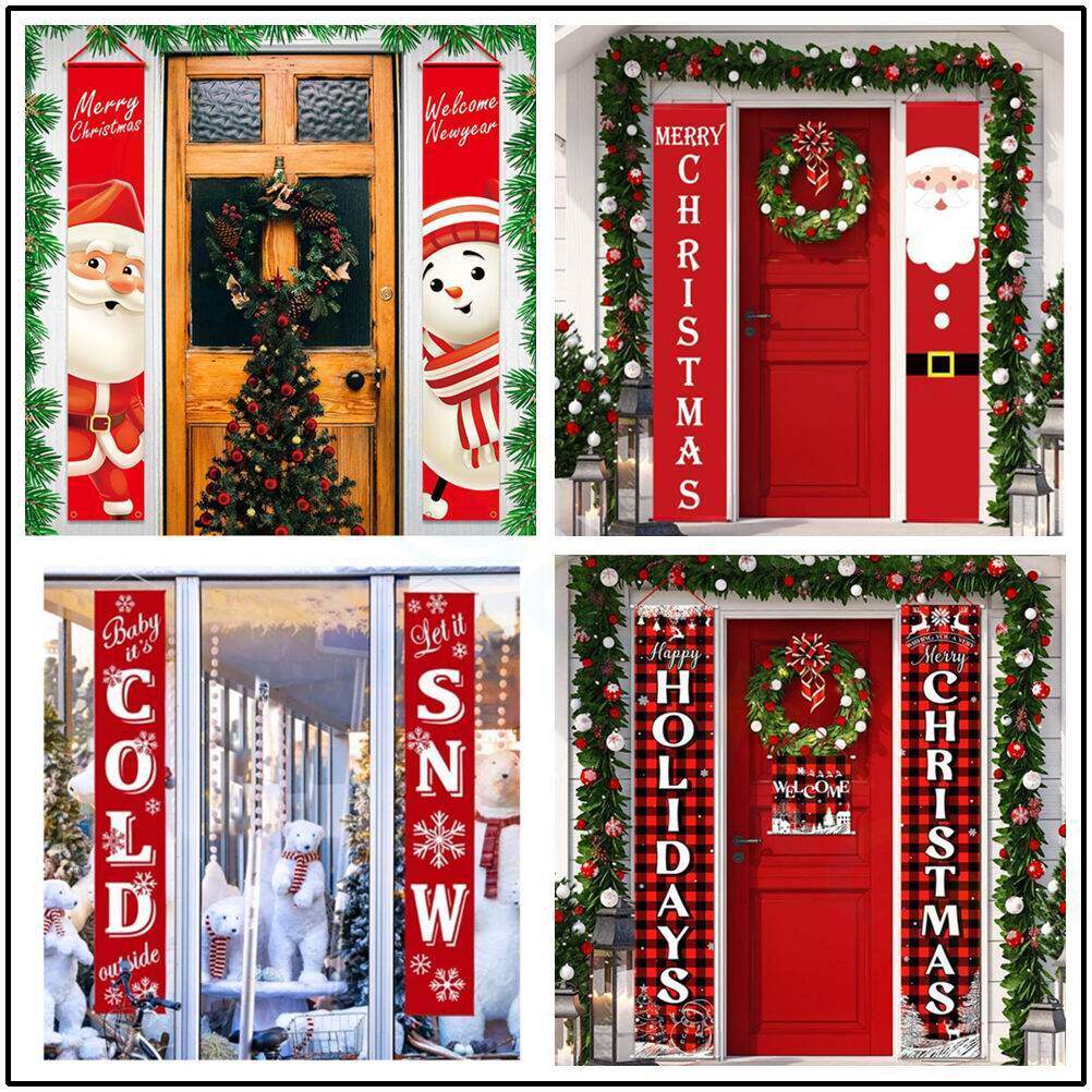 圣诞节创意装饰商场橱窗大门对联 老人雪人门幅节庆派对门对挂布
