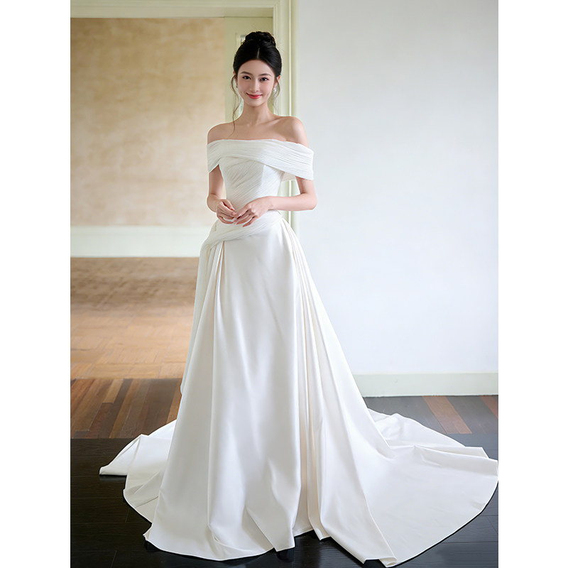 法式高级简约一字肩白色长裙气质显瘦优雅出门纱新娘聚会宴会礼服,女装/女士精品,礼服/晚装,淘宝优惠券,粉丝福利购,淘宝优惠卷