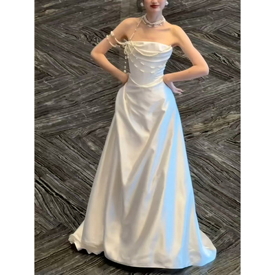 抹胸缎面法式轻婚纱绝美超仙新娘高级感迎宾出门纱气质小众礼服裙