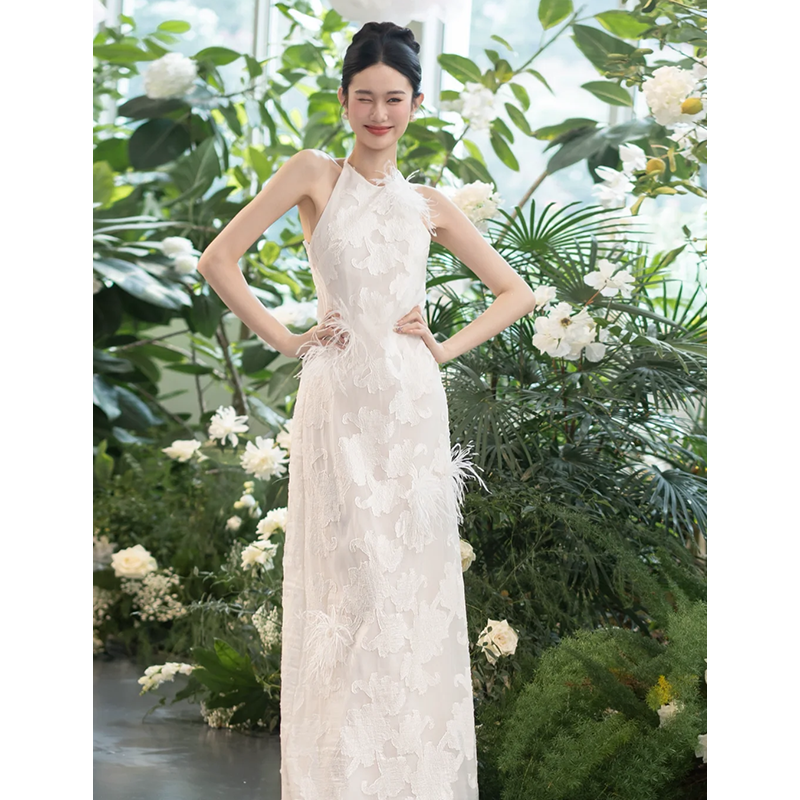法式轻奢高级感轻婚纱绝美超仙晨袍新娘敬酒服迎宾出门纱礼服裙