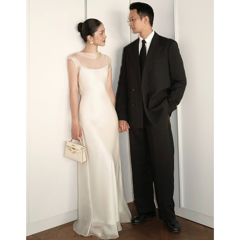 法式轻奢高级感轻婚纱小众气质晨袍新娘敬酒服迎宾出门纱礼服裙