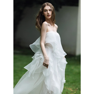 法式轻奢高级感轻婚纱小众超仙晨袍新娘敬酒服迎宾出门纱礼服裙