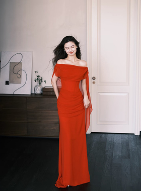 新娘敬酒服高级感小众红色订婚结婚礼服裙新娘结婚晨袍宴会晚礼服