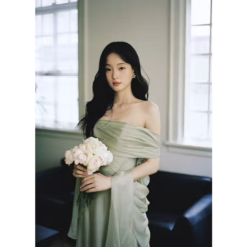 法式轻奢高级感轻婚纱小众森系晨袍新娘敬酒服迎宾出门纱礼服裙