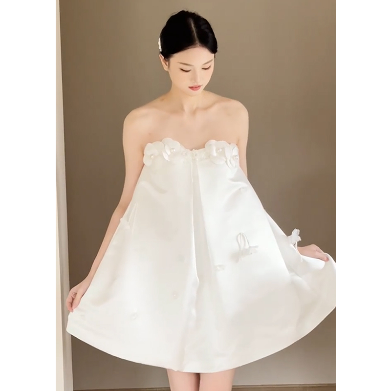 法式小个子高级感轻婚纱甜美气质抹胸晨袍女迎宾出门纱连衣裙