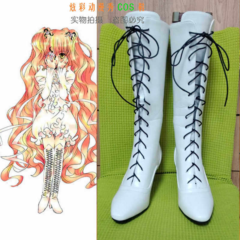 包邮！蔷薇少女 雪华绮晶 COSPLAY鞋 白色黑色系带靴子动漫COS靴