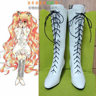 包邮！蔷薇少女 雪华绮晶 COSPLAY鞋 白色黑色系带靴子动漫COS靴